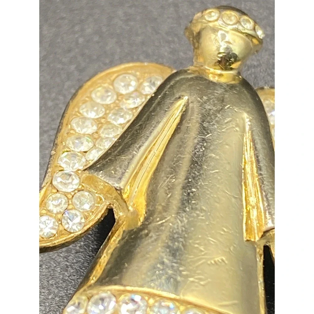 Vintage Monet Angel Brooch‎ Rhinestone Wings Gold Tone